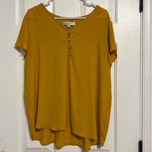 LOFT yellow short sleeve blouse with button details